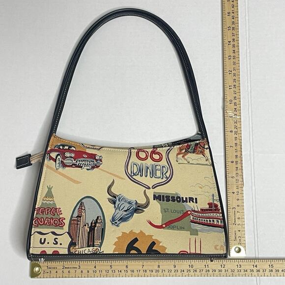 VTG Route 66 Shoulder Bag Purse USA 50s Car Retro Road Trip Collectible Travel - Picture 4 of 8
